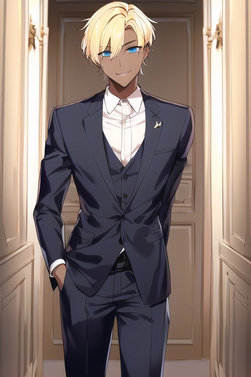 [NovelAI] short hair laugh tall Masterpiece tan skin man suit [Illustration]
